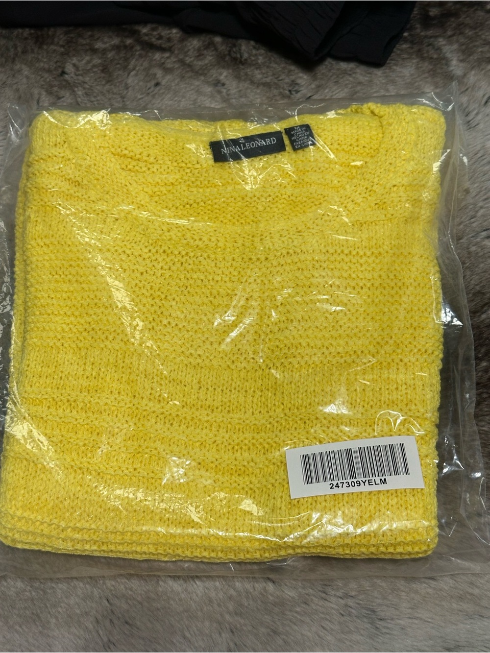Nina Leonard Sunny Yellow Crochet Crewneck Sweater